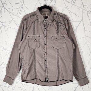 Wrangler Rock 47 Beige Taupe Artsy Printed Pearl Snap Western Shirt